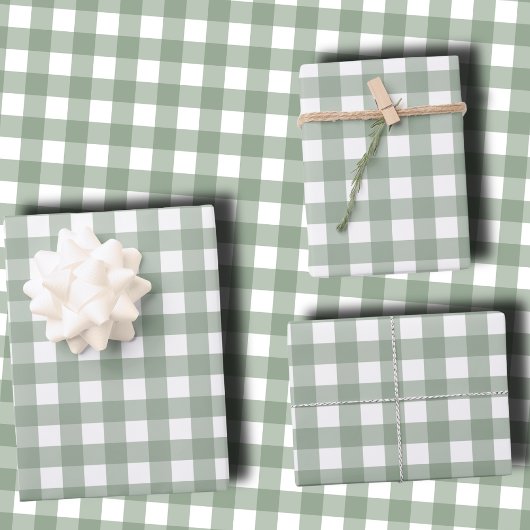 Elegant Sage Green and White Gingham Holiday  Inpakpapier Vel