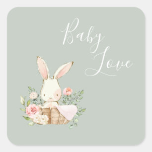 Elegant Sage Green Baby Love Baby shower Vierkante Sticker