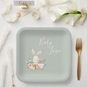 Elegant Sage Green Baby Love Script Baby shower Papieren Bordje