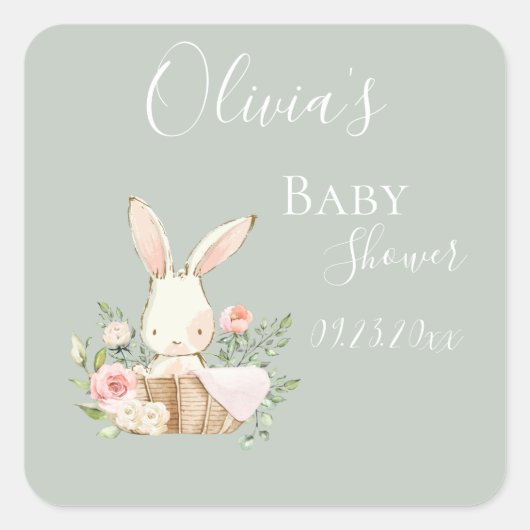 Elegant Sage Green Baby shower Invitation Vierkante Sticker (Voorkant)