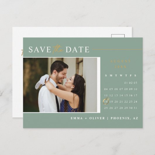 Elegant Sage Green Bewaar de datum Kalender QR Cod Briefkaart (Voorkant / Achterkant)