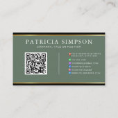 Elegant Sage Green Black Gold Professional QR Code Visitekaartje (Achterkant)