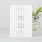 Elegant Sage Green & Blue Striped Wedding Menu Kaart (Staand voorkant)