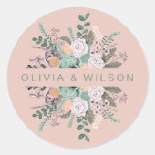 Elegant sage green & blush Botanical Floral Clas Ronde Sticker (Voorkant)