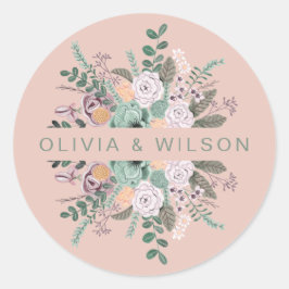 Elegant sage green & blush Botanical Floral Clas Ronde Sticker
