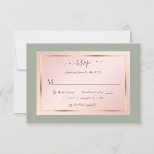 Elegant Sage Green Blush Gold Wedding RSVP Kaarten
