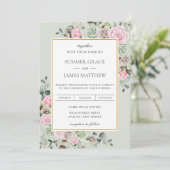 Elegant Sage Green Blush Pink Brown Floral Wedding Kaart (Staand voorkant)