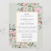 Elegant Sage Green Blush Pink Brown Floral Wedding Kaart (Voorkant / Achterkant)