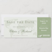 Elegant Sage Green Boarding Pass Save the Date Kaart (Voorkant)