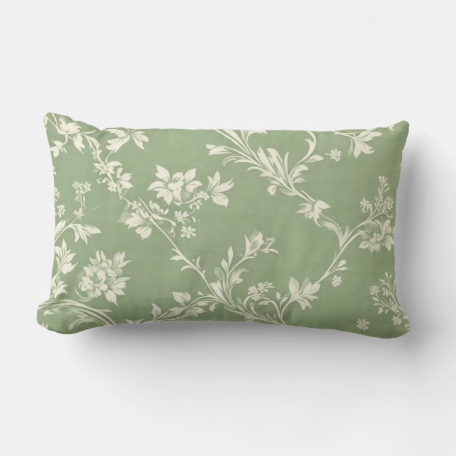 Elegant Sage Green  Boho Bloemenpatroon Kussen (Voorkant)