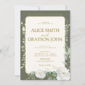 Elegant Sage Green Boho Floral Modern Wedding  Kaart (Voorkant)