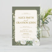 Elegant Sage Green Boho Floral Modern Wedding  Kaart (Staand voorkant)