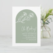 Elegant Sage Green Botanical Boho Baby shower Kaart (Staand voorkant)