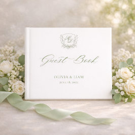 Elegant Sage Green Botanical Crest Wedding Gastenboek