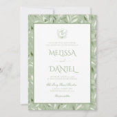 Elegant Sage Green Botanical Crest Wedding Kaart (Voorkant)