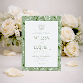 Elegant Sage Green Botanical Crest Wedding Kaart