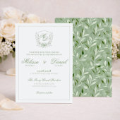 Elegant Sage Green Botanical Crest Wedding Kaart