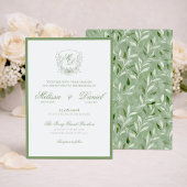 Elegant Sage Green Botanical Crest Wedding Kaart