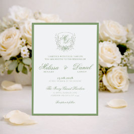 Elegant Sage Green Botanical Crest Wedding Kaart