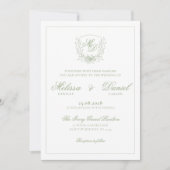 Elegant Sage Green Botanical Crest Wedding Kaart (Voorkant)