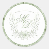 Elegant Sage Green Botanical Crest Wedding Ronde Sticker (Voorkant)