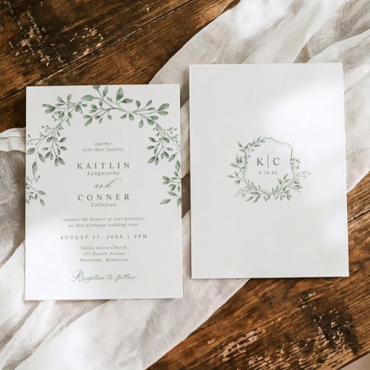 Elegant Sage Green Botanical Garden Wedding Kaart