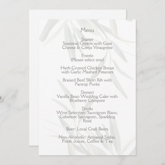 Elegant Sage Green Botanical  Menu (Voorkant / Achterkant)