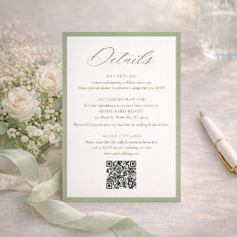 Elegant Sage Green Botanical Wedding Details Informatiekaartje