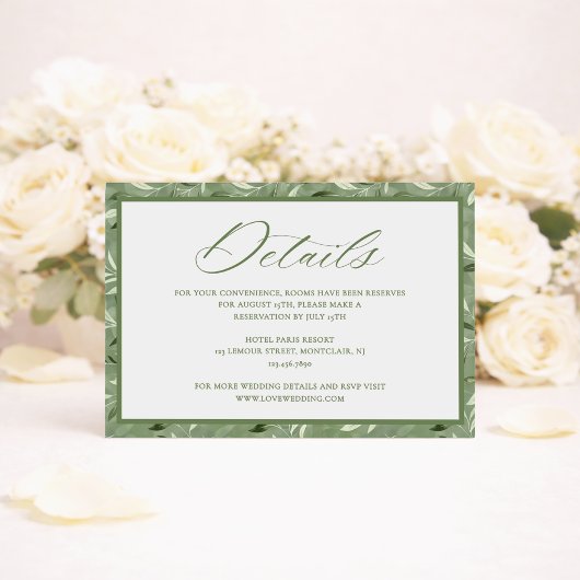 Elegant Sage Green Botanical Wedding Details Informatiekaartje