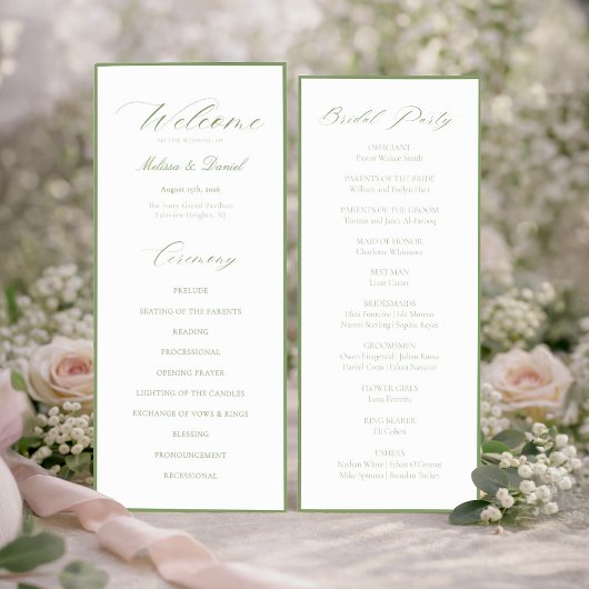 Elegant Sage Green Botanical Wedding  Programmakaart