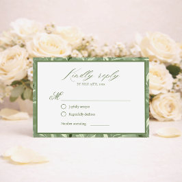 Elegant Sage Green Botanical Wedding RSVP Card Kaartje