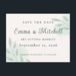 Elegant Sage Green Botanical Wedding Save the Date Aankondigingskaart<br><div class="desc">Announce your special day with this elegant sage green botanical Save the Date card. Featuring soft watercolor greenery and minimalist typography, this design brings a fresh and timeless look to your wedding announcement. Perfect for garden, rustic, or nature-inspired weddings, it helps you share your exciting news in a stylish way....</div>