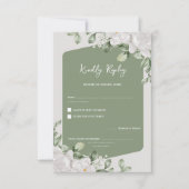 Elegant Sage Green Botanical White Floral Wedding RSVP Kaartje (Voorkant)
