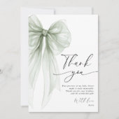 Elegant Sage Green Bow Baby Shower Bedankkaart (Voorkant)