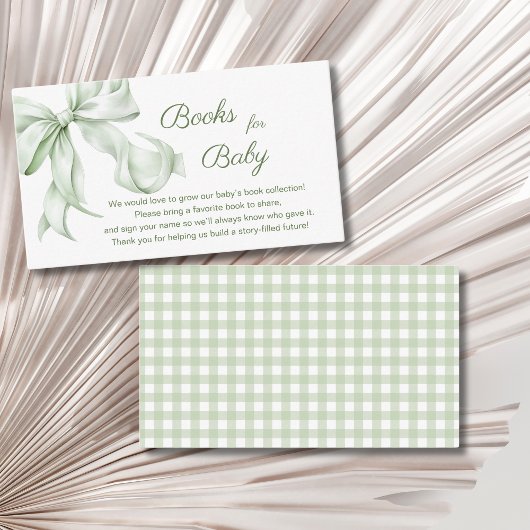Elegant Sage Green Bow Baby shower Boeken voor Bab Informatiekaartje
