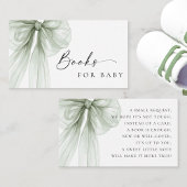 Elegant Sage Green Bow Baby Shower Books for Baby Informatiekaartje