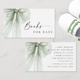 Elegant Sage Green Bow Baby Shower Books for Baby Informatiekaartje