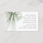 Elegant Sage Green Bow Baby Shower Books for Baby Informatiekaartje (Achterkant)