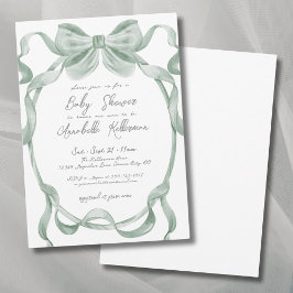 Elegant Sage Green Bow Baby shower Kaart