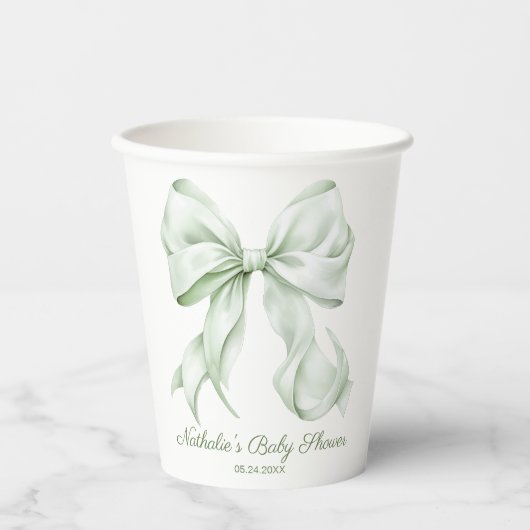 Elegant Sage Green Bow Baby shower Papieren Bekers (Voorkant)