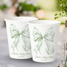 Elegant Sage Green Bow Baby shower Papieren Bekers