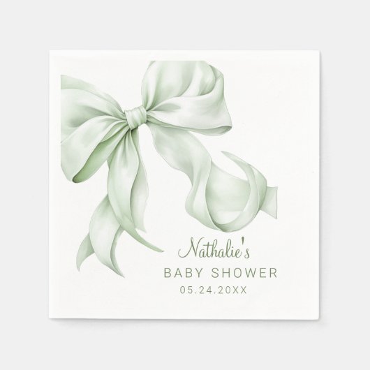 Elegant Sage Green Bow Baby shower Servet (Voorkant)