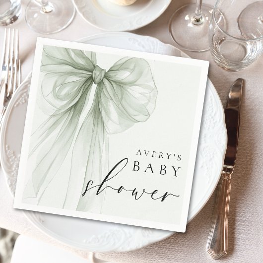 Elegant Sage Green Bow Baby Shower Servet