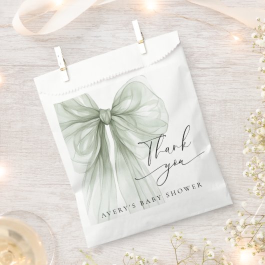 Elegant Sage Green Bow Baby Shower Thank You Bedankzakje (Geknipt)