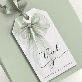 Elegant Sage Green Bow Baby Shower Thank You Cadeaulabel