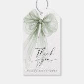 Elegant Sage Green Bow Baby Shower Thank You Cadeaulabel (Voorkant)