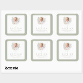 Elegant Sage Green Bow Boy Photo Baptism Vierkante Sticker (Vel)
