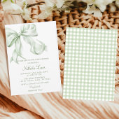 Elegant Sage Green Bow Gingham Baby shower Kaart