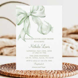 Elegant Sage Green Bow Gingham Baby shower Kaart
