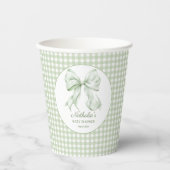 Elegant Sage Green Bow Gingham Baby shower Papieren Bekers (Voorkant)